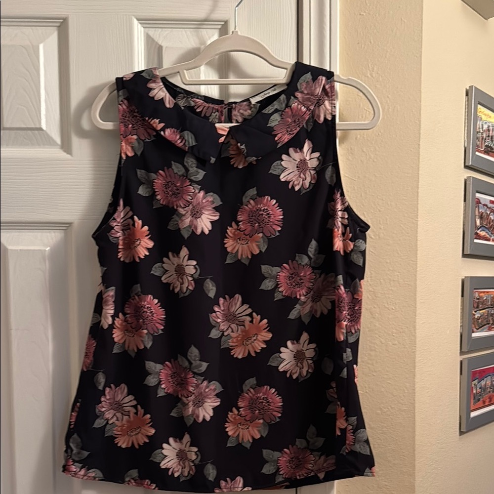 Like New, Jessy B, Floral Sleeveless Top - Navy and Pink - Size Large